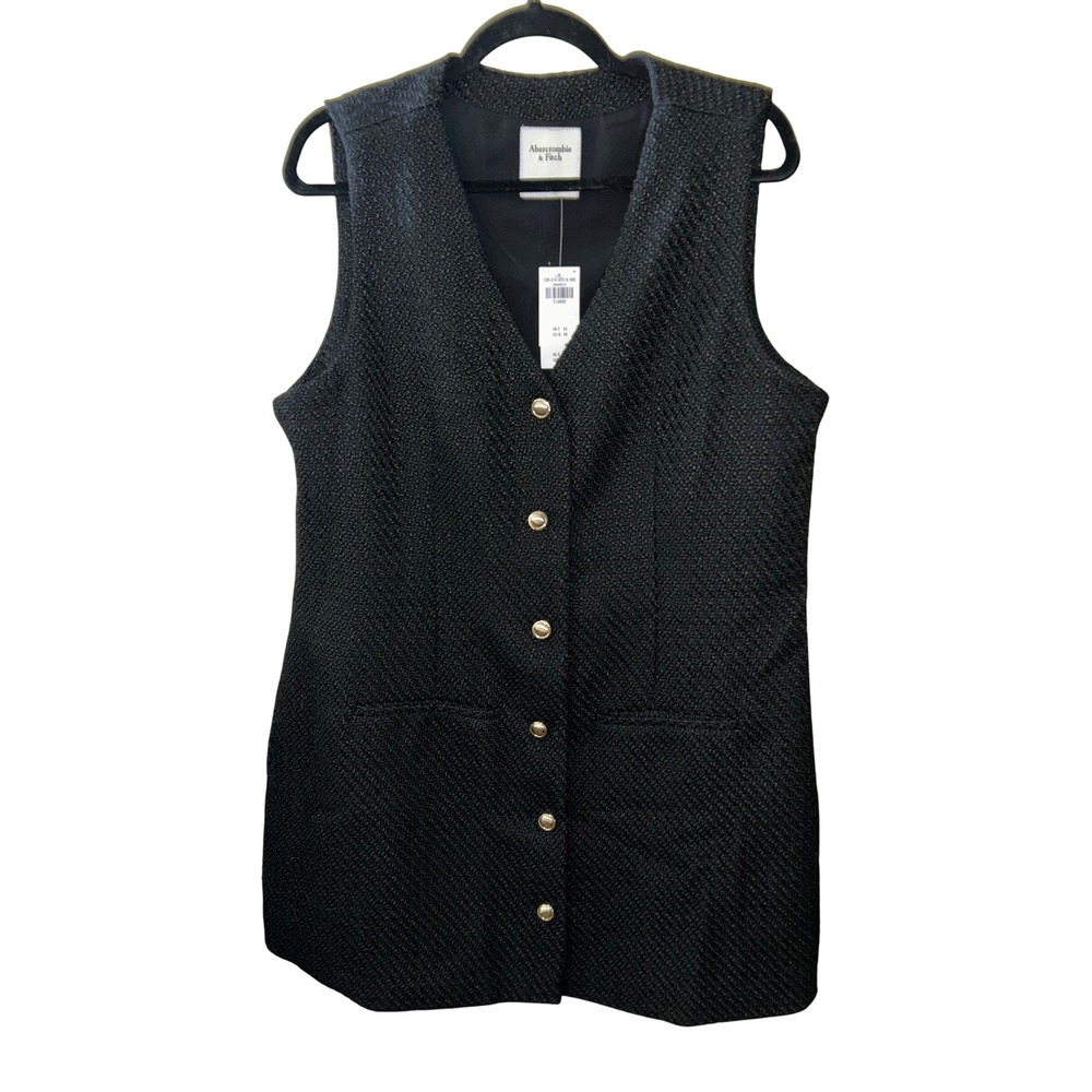 Abercrombie & Fitch Black Mara Button-Front Vest Mini Dress Gold Buttons XL NWT - Picture 9 of 10